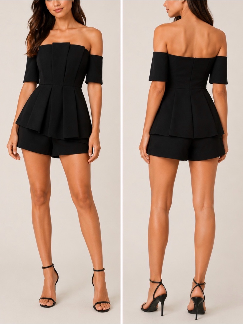 C/MEO Collective Black Off-Shoulder Peplum Romper